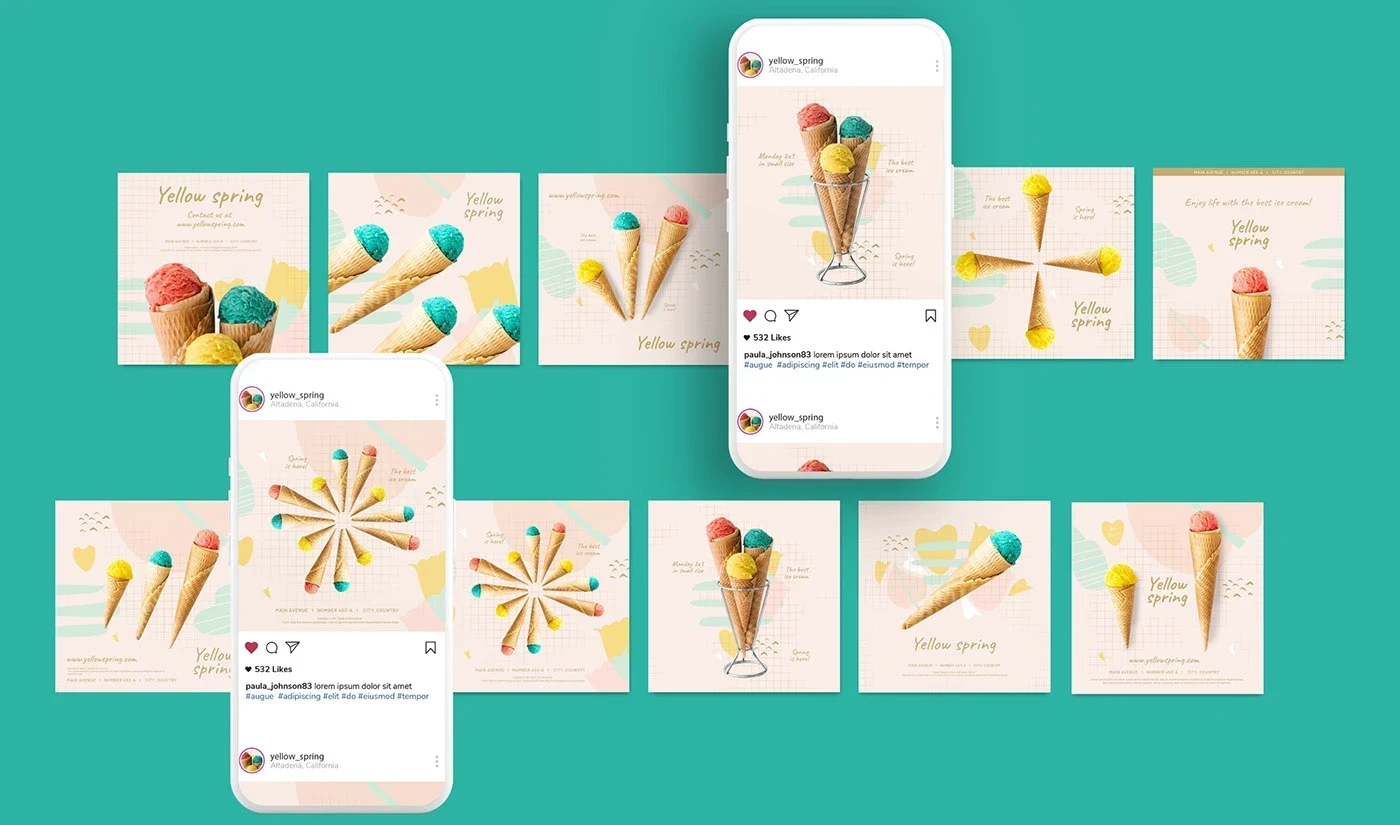 Yellow Spring Ice Cream social media design presentation 1
