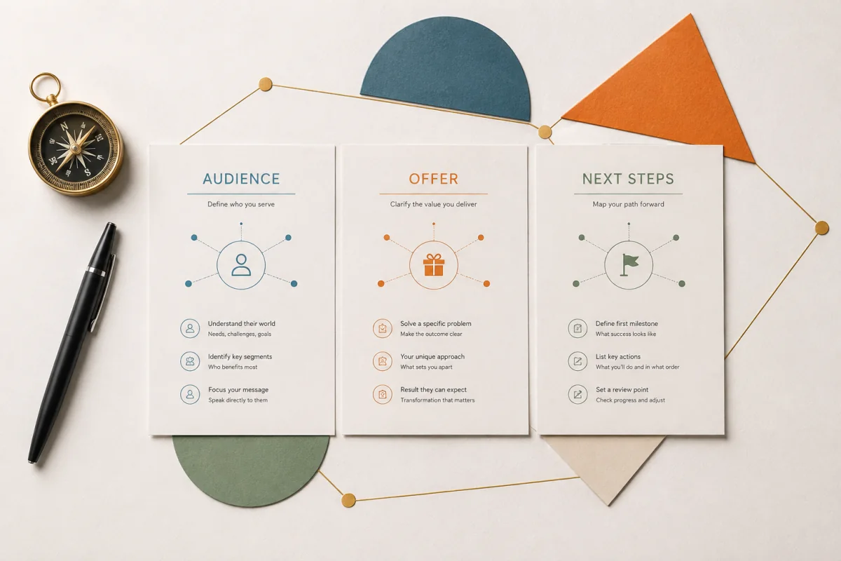 Connect audience, offer and next steps in a practical plan.